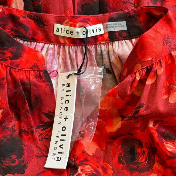 Alice + Olivia Janis Godet Mini Dress Red Floral Size 8 / Medium NWT - Picture 8 of 11